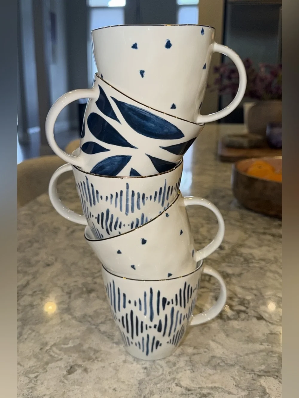 Lenox Blue Bay Porcelain Coffee Mugs Set of 5 | Assorted Blue Patterns